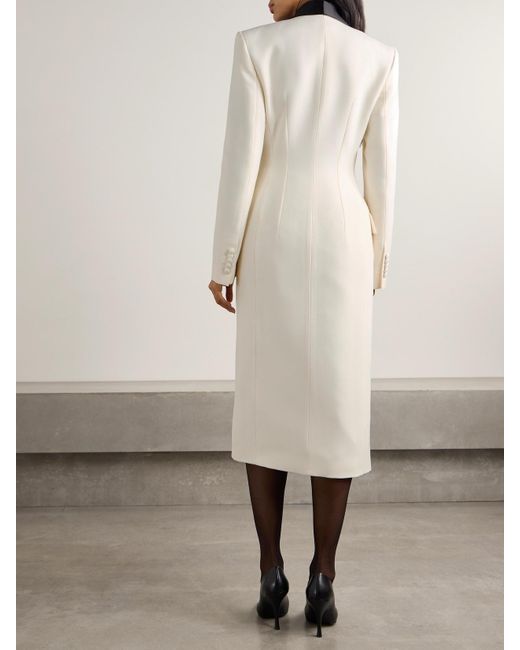Wardrobe NYC White Double-Breasted Satin-Trimmed Wool-Crepe Midi Dress
