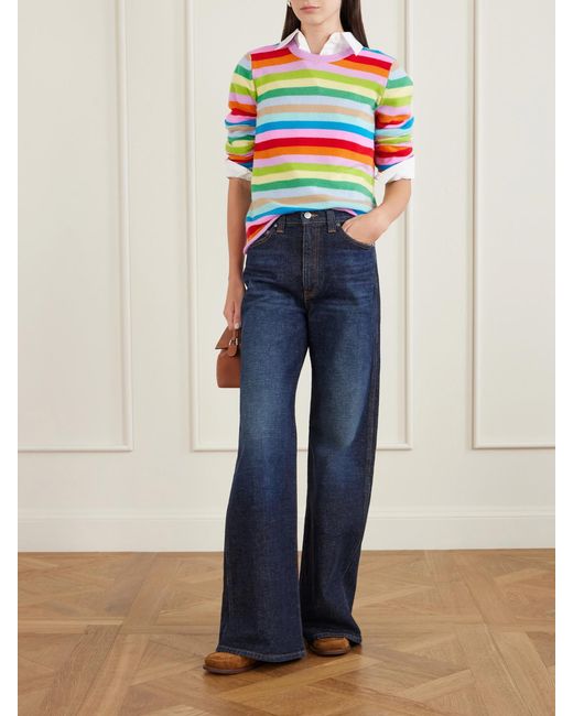 Allude White Striped Cashmere Sweater
