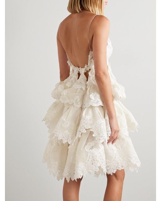 Zimmermann Crush Tiered Ruffled Lace-Trimmed Linen And Silk