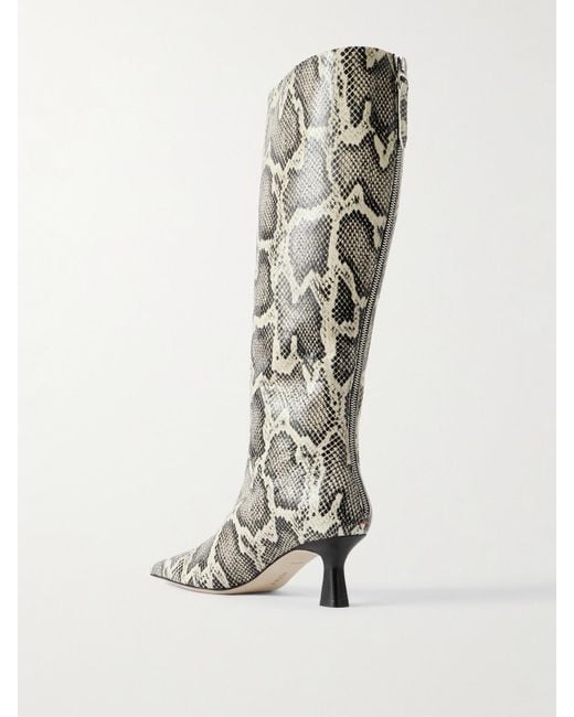 Aeyde White Klea Snake-Effect Leather Knee Boots