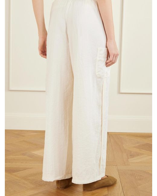 La Ligne White Crinkled-Satin Wide-Leg Cargo Pants