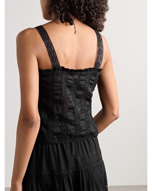 Loretta Caponi Black Radda Ruffled Paneled Cotton-Voile And Lace Top