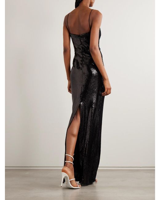 Rebecca Vallance Black Lyra Cutout Embellished Sequined Stretch-Jersey Gown