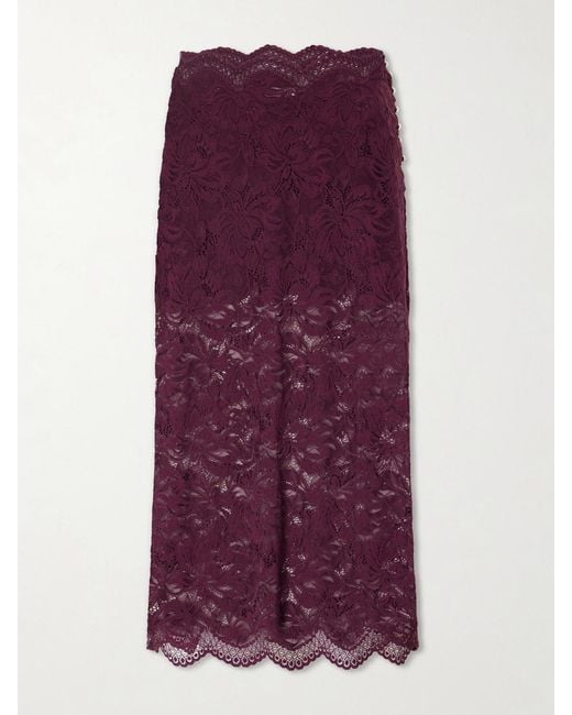 Rabanne Purple Bead-Embellished Lace Midi Skirt