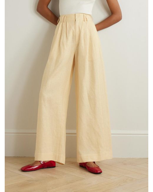 Posse Natural Parker Pleated Linen Wide-Leg Pants