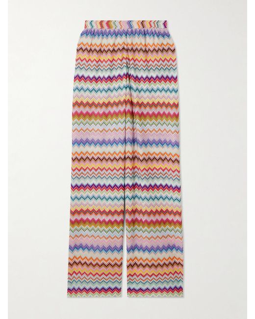 Missoni White Mare Striped Metallic Crochet-Knit Wide-Leg Pants