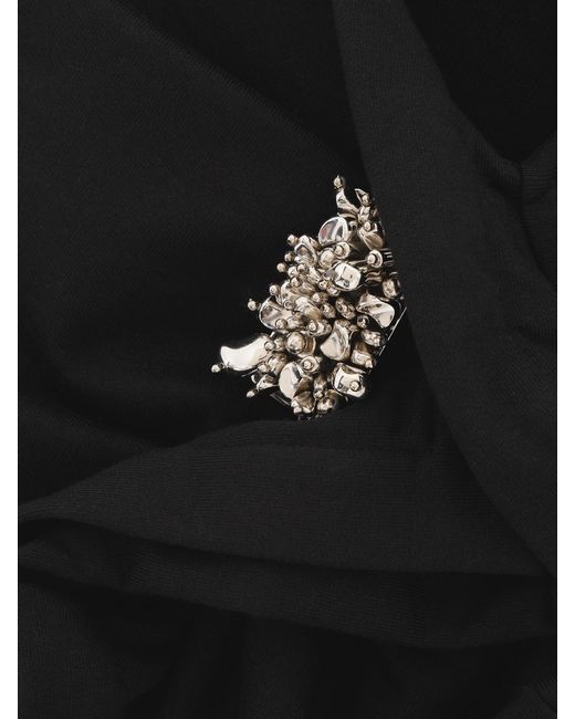 Dries Van Noten Black Embellished Gathered Cotton-Fleece T-Shirt