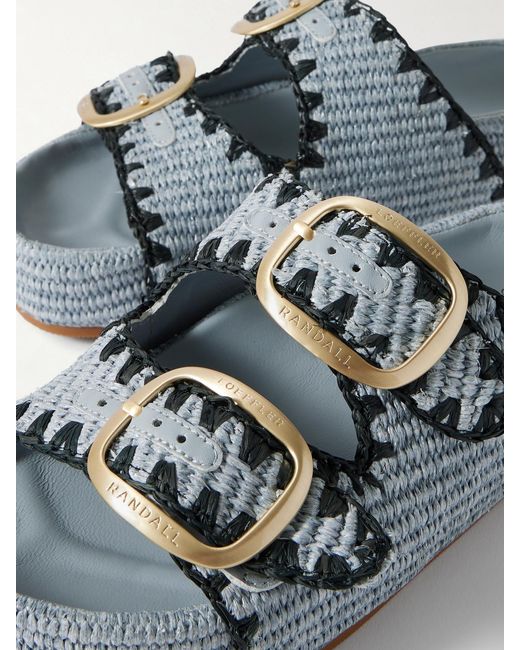 Loeffler Randall Blue Theo Embroidered Raffia Platform Slides