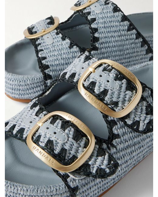 Loeffler Randall Blue Theo Embroidered Raffia Platform Slides