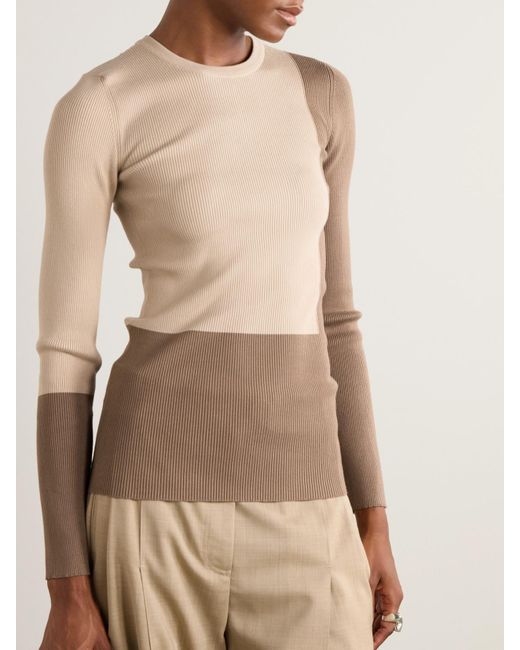 Peter Do Natural Color-Block Ribbed-Knit Sweater