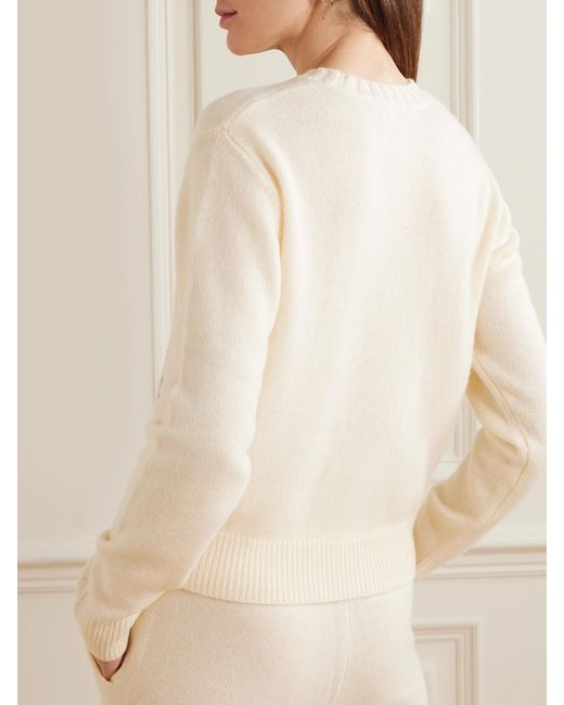 Sporty & Rich Natural Src Cropped Embroidered Cashmere And Wool-Blend Sweater