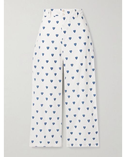 Alix Of Bohemia White Scout Printed Cotton Straight-Leg Pants