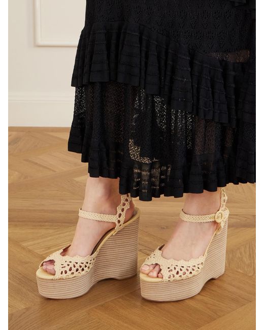 Aquazzura Natural Bossa Nova 130 Crocheted Raffia Platform Sandals