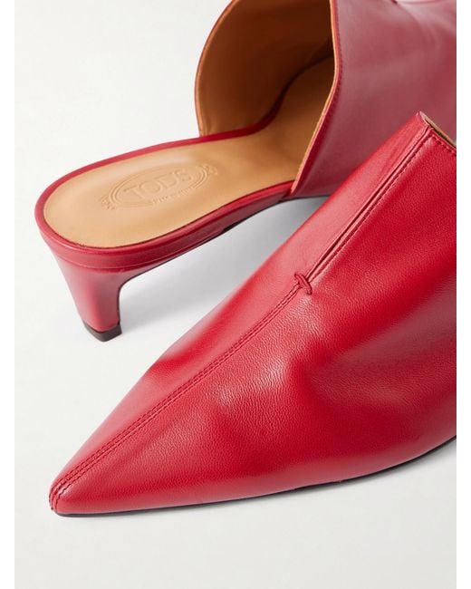 Tod's Red Glossed-Leather Mules