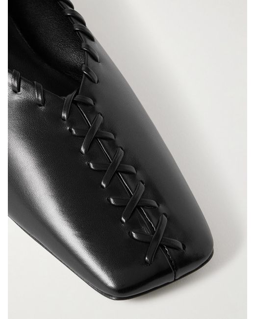 Jil Sander Black Ring Whipstitch-Trimmed Leather Ballet Flats