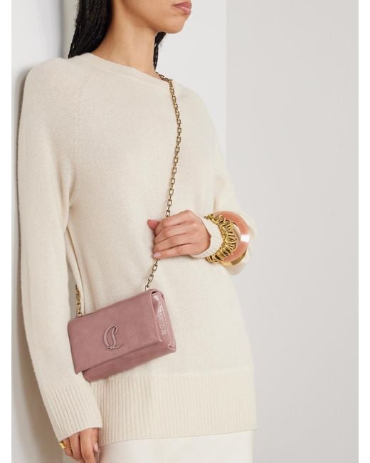 Christian Louboutin Pink Loubi54 Embellished Crinkled Patent-Leather Shoulder Bag