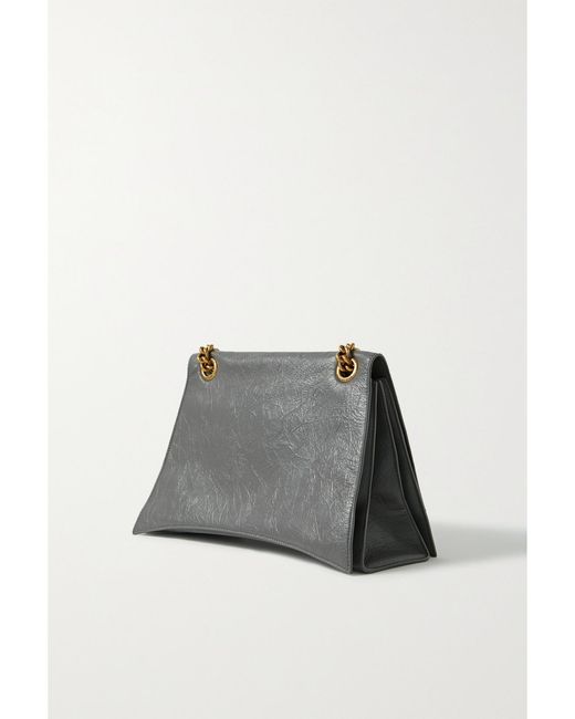 Balenciaga Gray Hourglass Crinkled-Leather Shoulder Bag