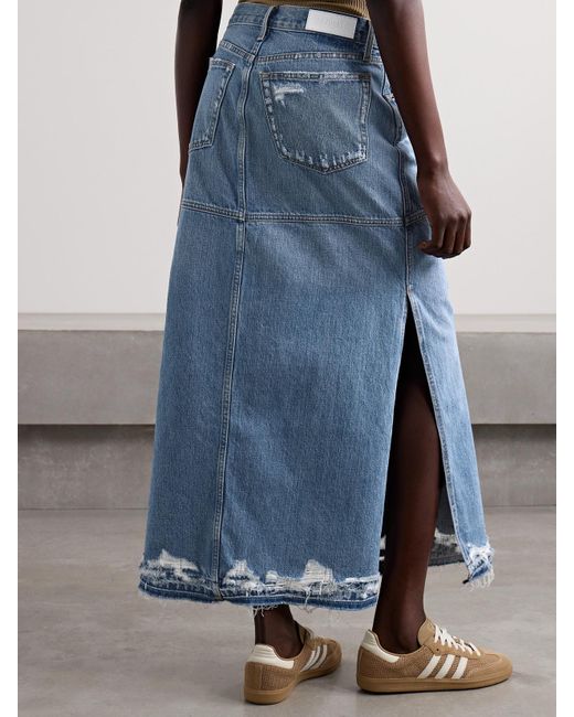 Re/done Blue Maxi-Jeansrock Mit Fransen