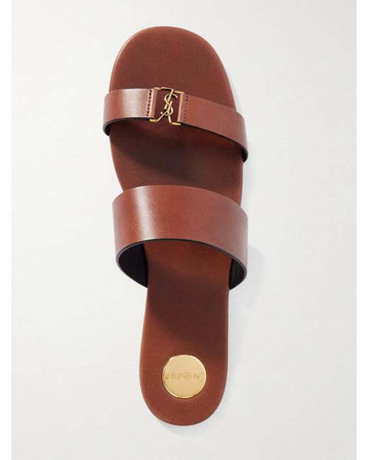 Saint Laurent Brown Babylone Embellished Leather Slides