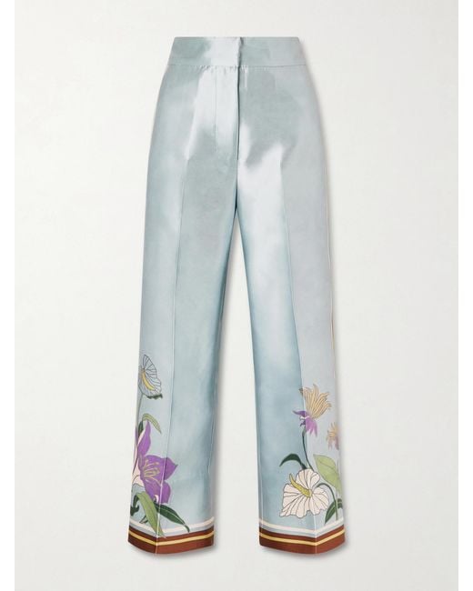ALÉMAIS Blue Alfie Floral-Print Recycled Taffeta Wide-Leg Pants