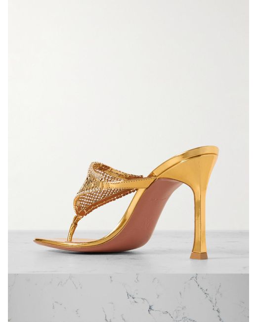 AMINA MUADDI Cameron Crystal-Embellished Chainmail And Metallic Leather Mules