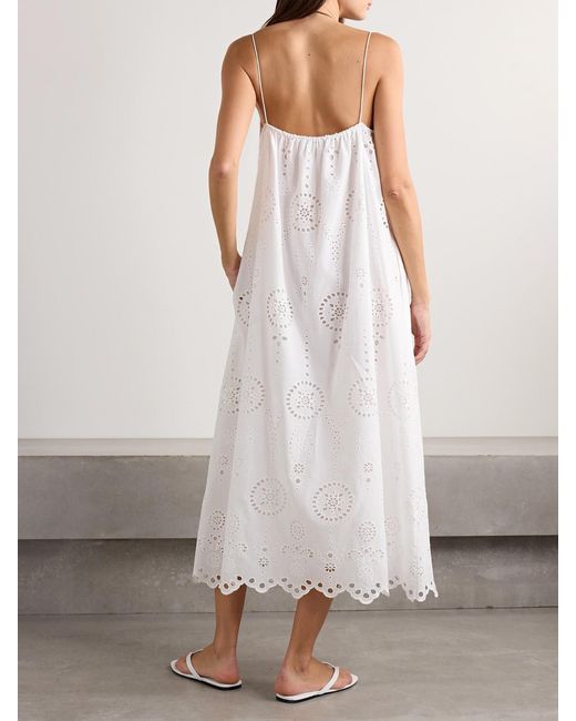 Matteau White Tie-Detailed Scalloped Broderie Anglaise Cotton Midi Dress