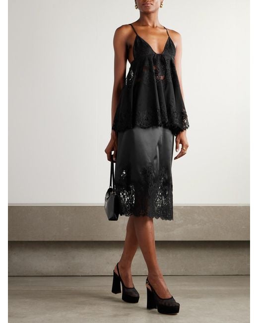 Dolce & Gabbana Black Scalloped Lace-Trimmed Chiffon Camisole