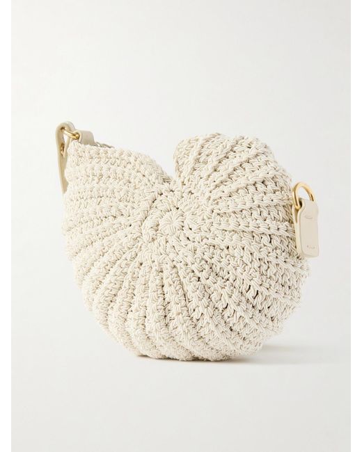 Chloé Natural Sea Treasures Schultertasche Aus Gehäkeltem Cord Mit Lederbesatz