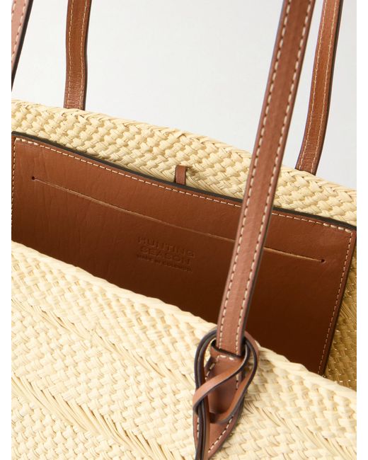 Hunting Season Natural Trapeze Basket Leather-Trimmed Woven Raffia Tote