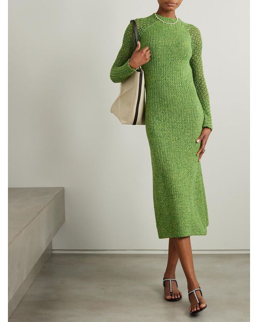 Escvdo Green Open-Back Crocheted Cotton Midi Dress