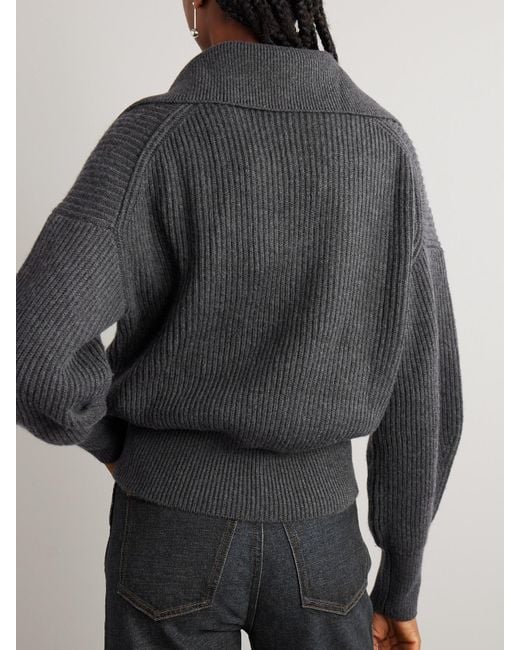 Joseph Gray Ribbed Wool, Silk And Cashmere-Blend Polo Sweater