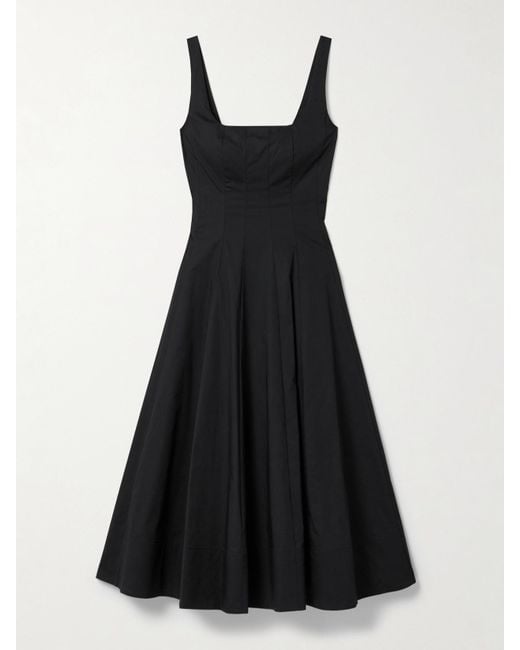 Robe Midi En Popeline De Coton Mélangé À Plis Wells Staud en coloris Black