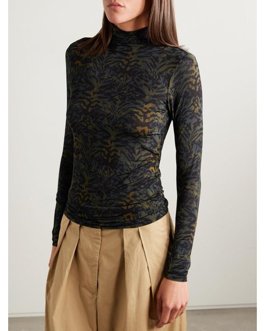 Ulla Johnson Black Aurelia Printed Stretch-Jersey Turtleneck Top
