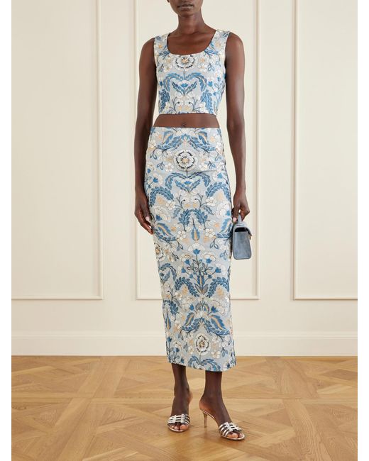 Marta Ferri Blue Embroidered Woven Blouse