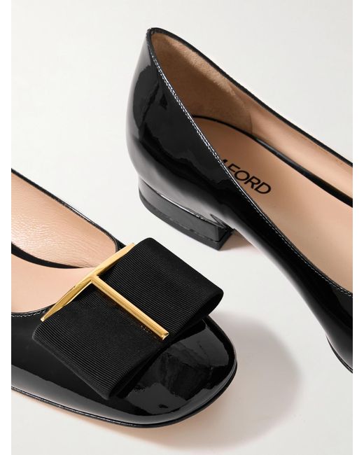 Tom Ford Black Audrey Bow-Embellished Patent-Leather Ballet Flats