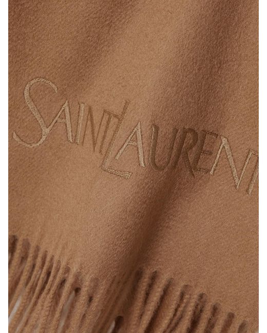 Saint Laurent Natural Fringed Embroidered Cashmere Scarf