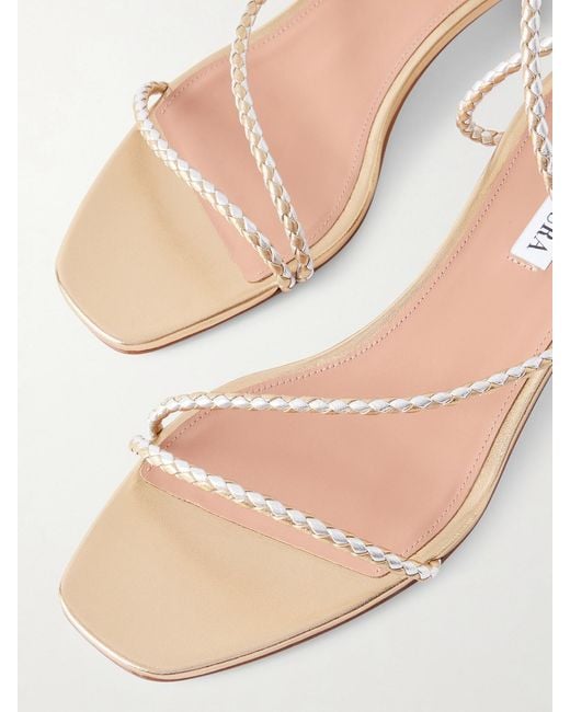 Aquazzura Natural Luca Braided Metallic Leather Sandals