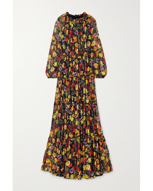 Jason Wu Tiered Floral-print Silk-crepon Gown in Black - Lyst