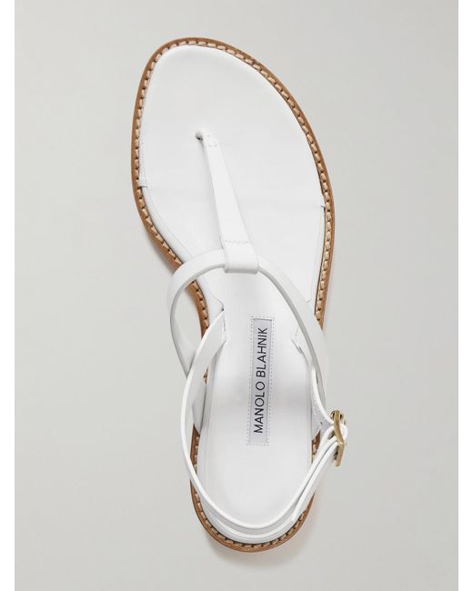 Manolo Blahnik White Hata Leather Slingback Sandals