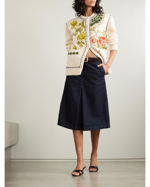 Erdem Natural Embellished Embroidered Faille And Ribbed Cotton-Blend Cardigan