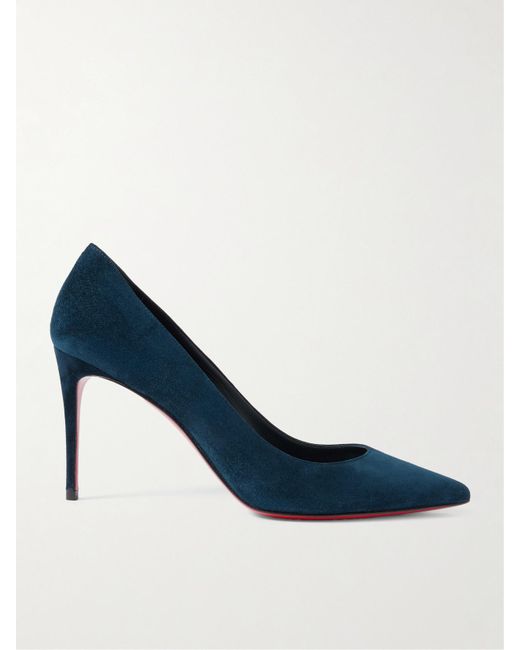 Christian Louboutin Blue Kate 85 Suede Point-Toe Pumps