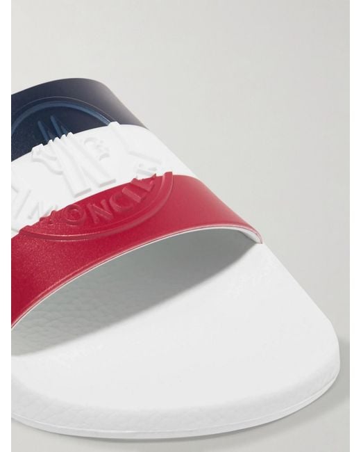 Moncler White Striped Rubber Slides