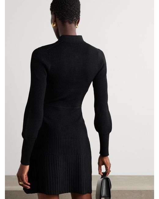 Veronica Beard Black Lauper Embellished Ribbed-Knit Midi Dress
