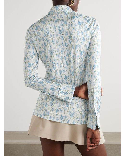 Loewe Blue Embroidered Floral-Print Crepe Shirt