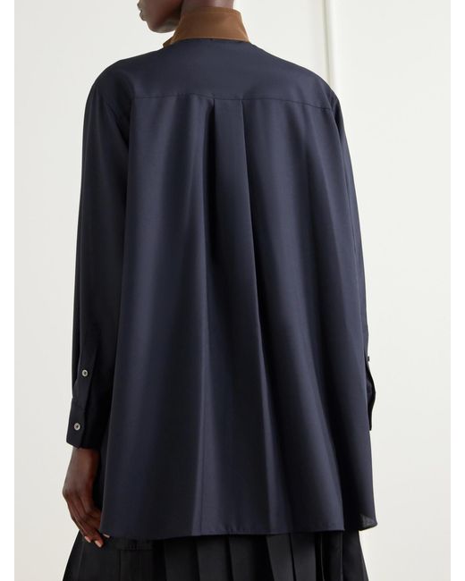Sacai Brown Crepe-Trimmed Woven Shirt