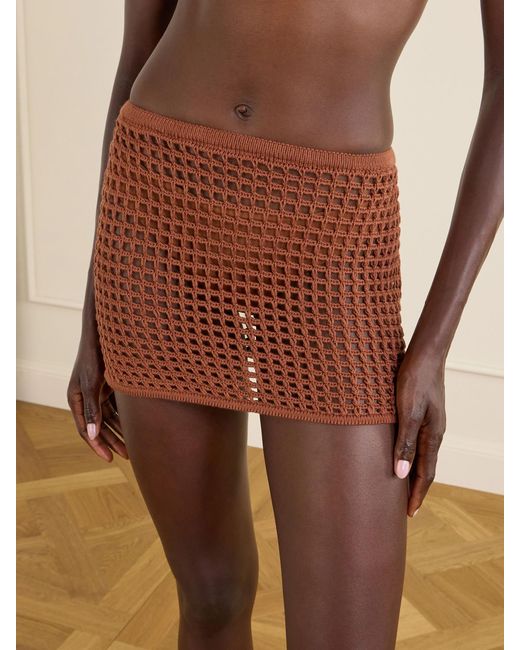 Haight Brown Sheila Open-Knit Cotton-Blend Mini Skirt
