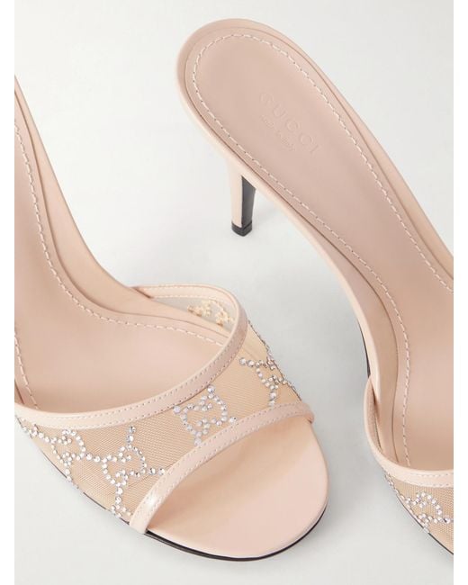 Gucci Natural Crystal-Embellished Leather-Trimmed Mesh Sandals