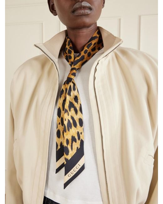 Gucci White Heritage Animal-Print Silk Twill Scarf