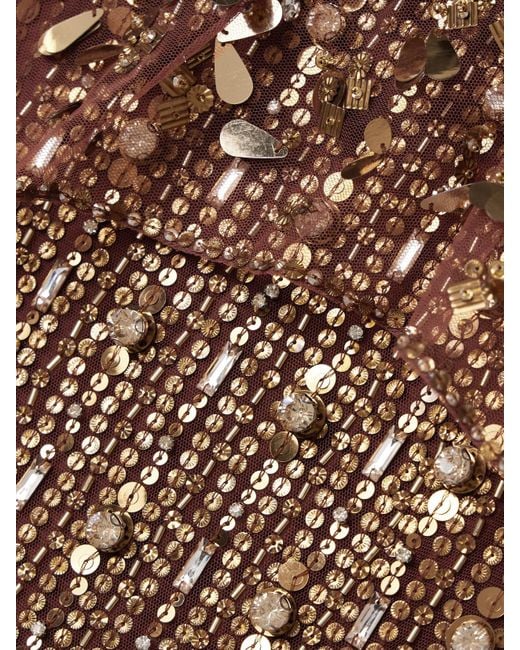 Jenny Packham Brown Nettie Cape-Effect Embellished Sequined Tulle Gown
