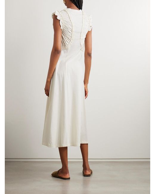 Ulla Johnson White Shiva Midikleid Aus Biobaumwolle Mit Raffungen Und Rüschen